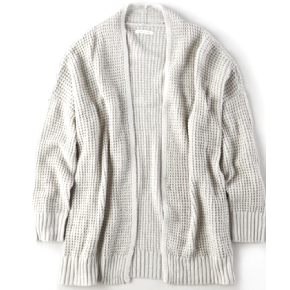 AE Long Waffle Knit Sweater Cardigan Gray L/XL